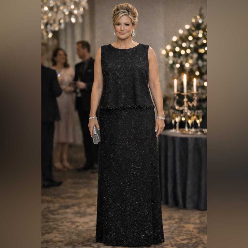 ONYX Nite Vintage Black Shimmer Evening Gown Size 16 Sleeveless Formal Dress NWT